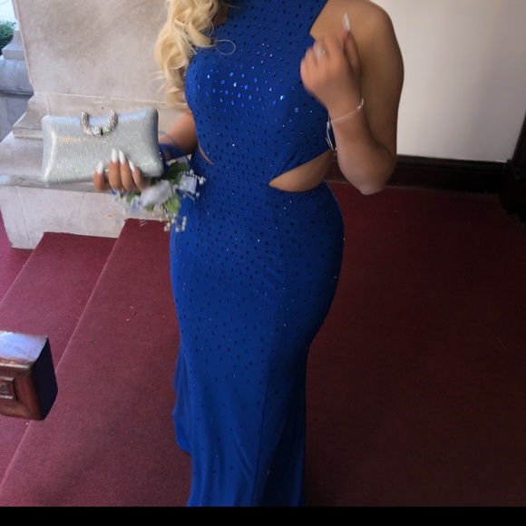 Royal Blue Prom Dress w rhinestones, cutout on sides and open back - Picture 3 of 3